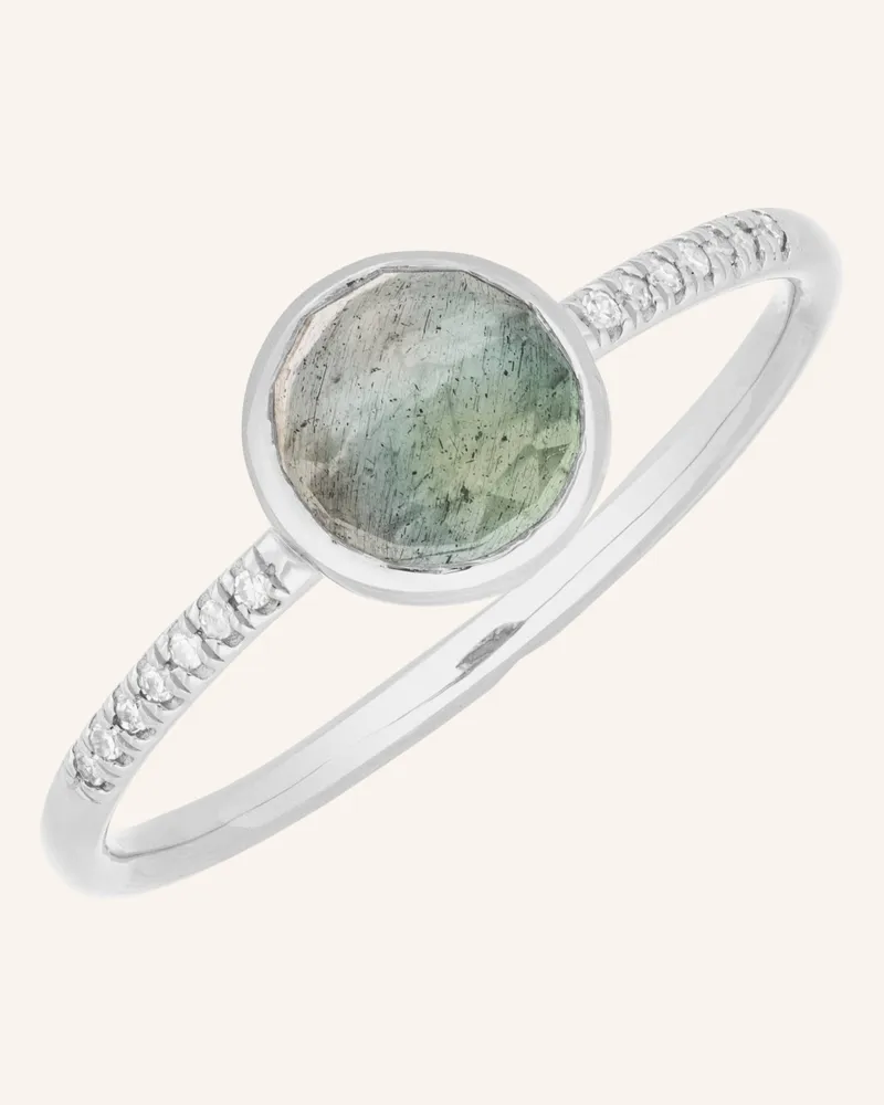 Leaf Ring LABRADORIT aus 14 Karat Weißgold mit Diamanten Weissgold