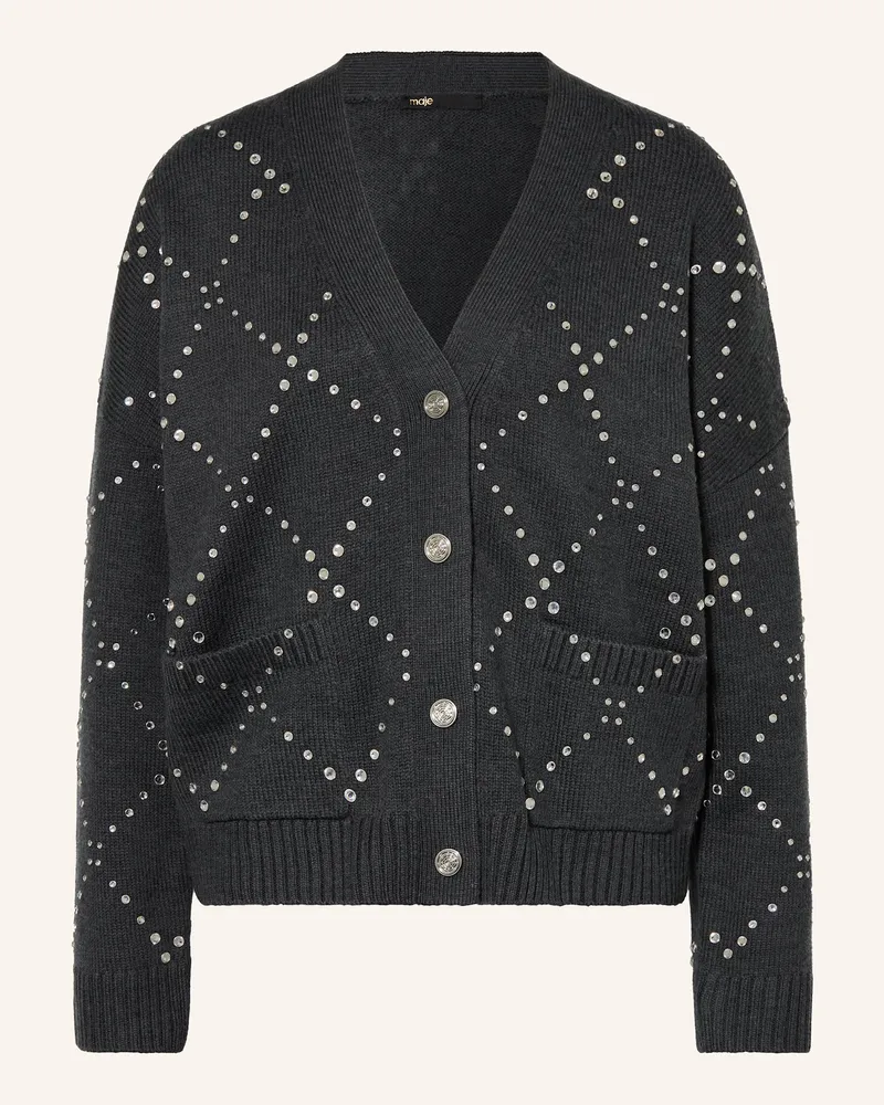 Maje Strickjacke mit Schmucksteinen Dunkelgrau