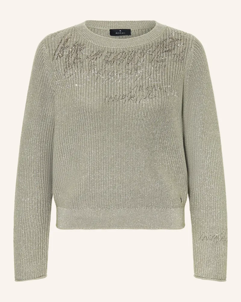 monari Pullover mit Glitzergarn und Schmucksteinen Khaki