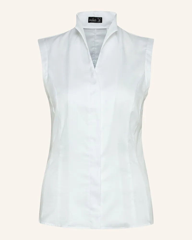 van Laack Bluse Modern Fit Ärmellos Kelchkragen Weiss