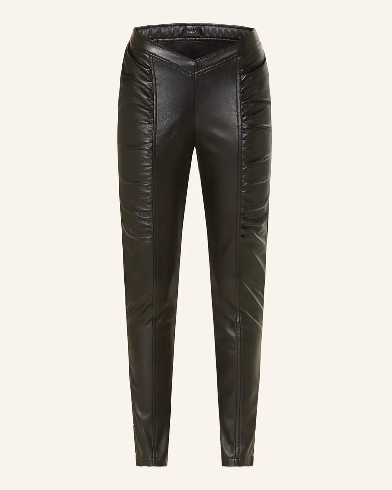 Pinko Hose in Lederoptik Schwarz
