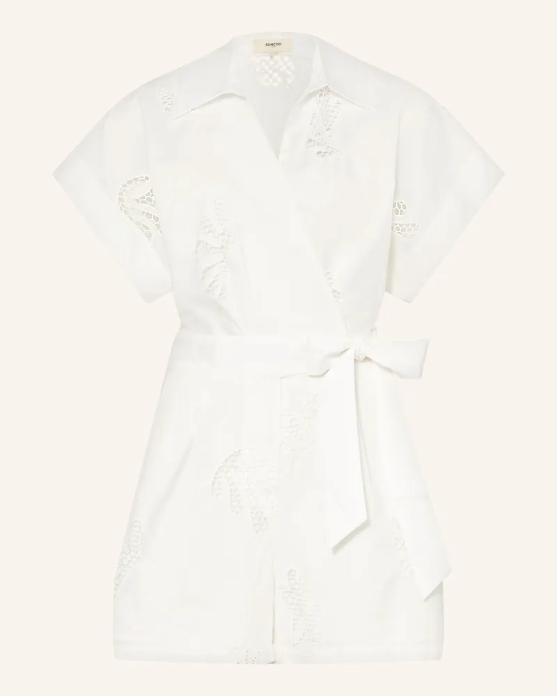 Suncoo Jumpsuit Tracy In Wickeloptik Mit Lochspitze weiss Ecru