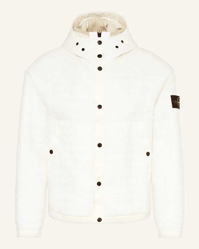 Stone Island Steppjacke mit abnehmbarer Blende und Kapuze Ecru