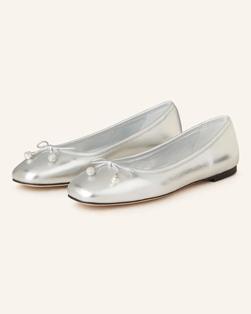 Jimmy Choo Ballerinas ELME mit Schmucksteinen und Perlen Silber