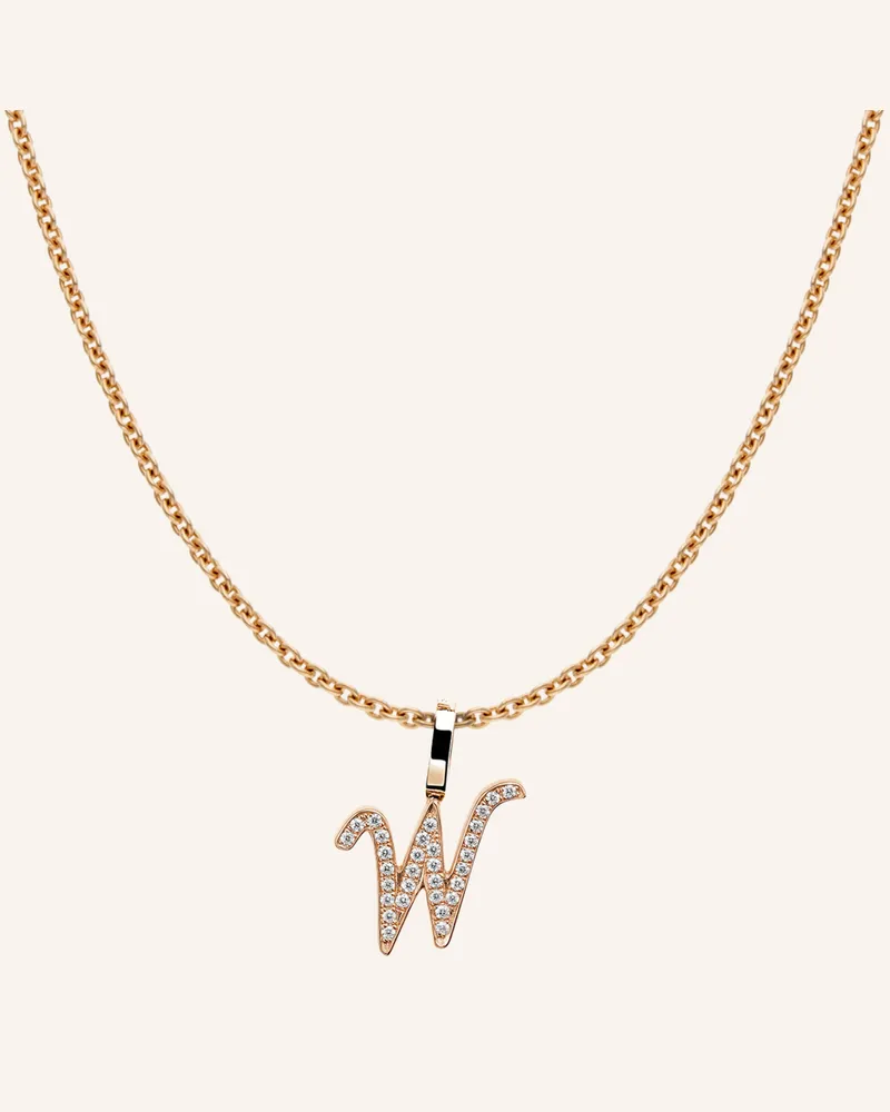 CADA Kette Tiny Diamond Letter W rosegold Roségold