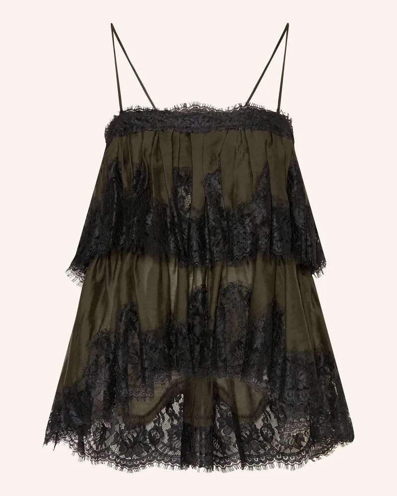 Mrs & HUGS Blusentop Mit Spitze gruen Khaki
