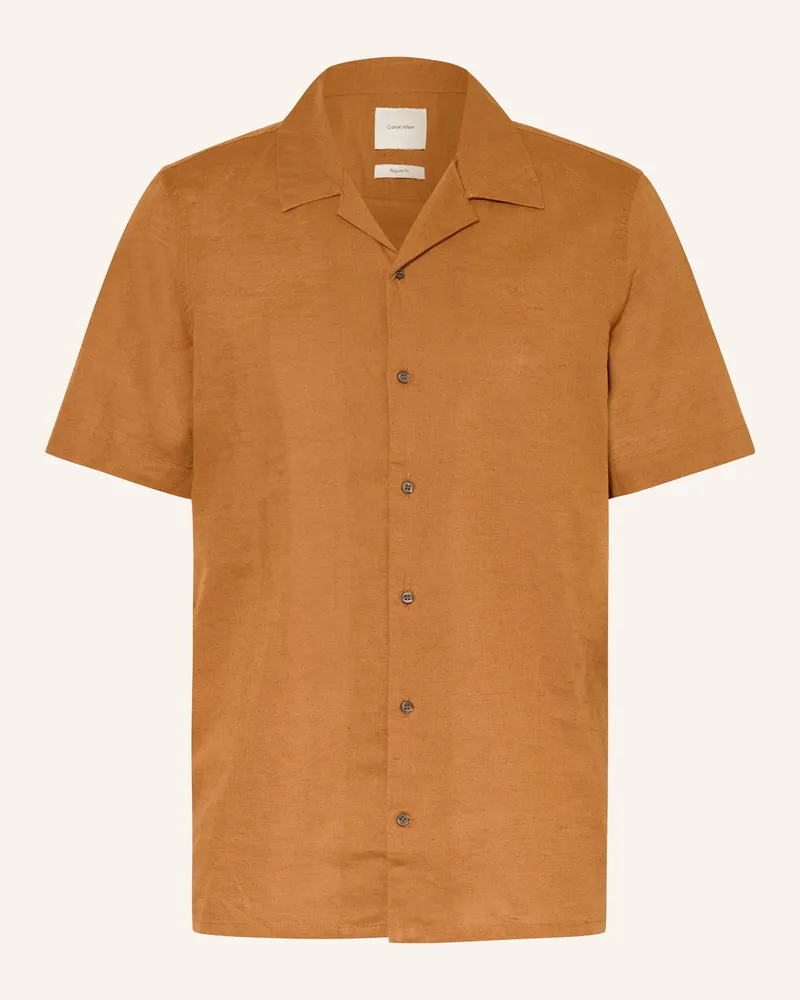 Calvin Klein Resorthemd Regular Fit mit Leinen Cognac