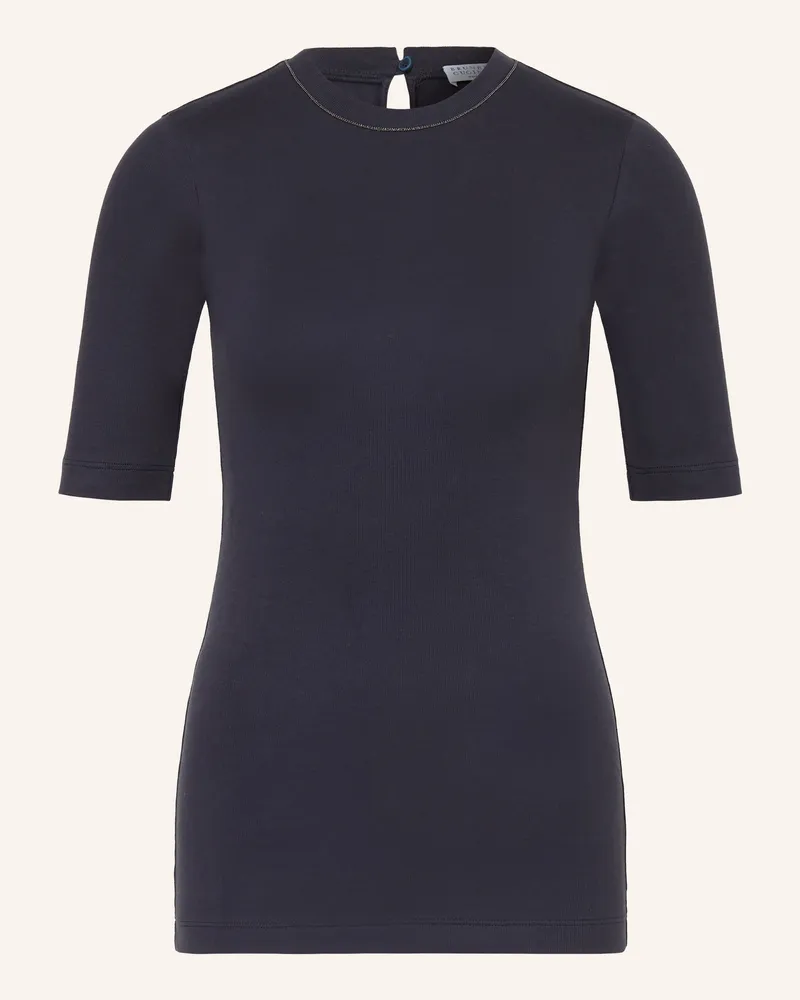 Brunello Cucinelli Strickshirt Mit Perlenbesatz blau Dunkelblau