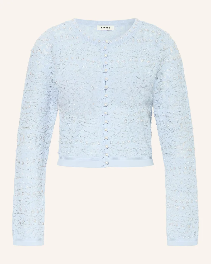 Sandro Strickjacke mit Schmucksteinen Hellblau