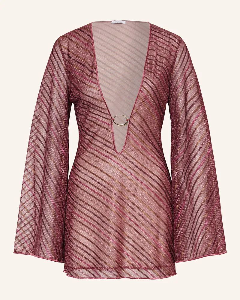 Oséree Strandkleid SHINY STRIPES mit Glitzergarn Neonpink