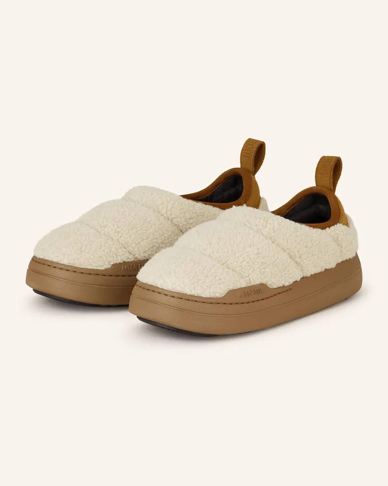 Moon Boot Plateau-Slipper Park Puffer Fleece braun Ecru