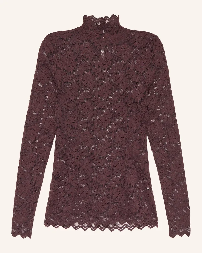 Neo Noir Longsleeve Liza Aus Spitze rot Dunkelbraun