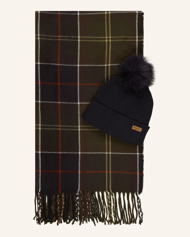 Barbour Set DOVER: Schal und Mütze Oliv
