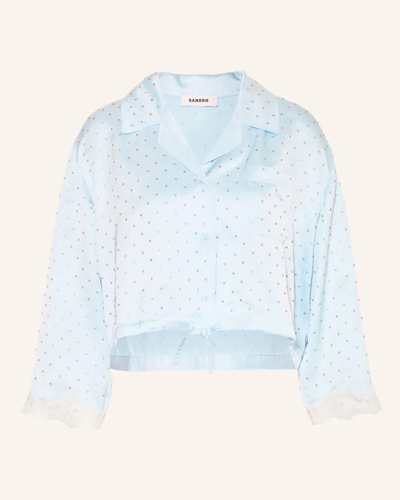 Sandro Satinbluse Mit Schmucksteinen Und Spitze blau Hellblau