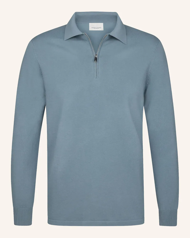 Profuomo Polo Langarm blau Blaugrau
