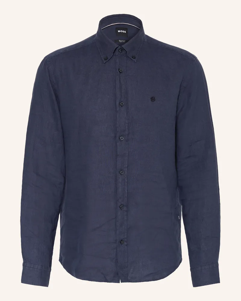 HUGO BOSS Leinenhemd LIAM Regular Fit Dunkelblau