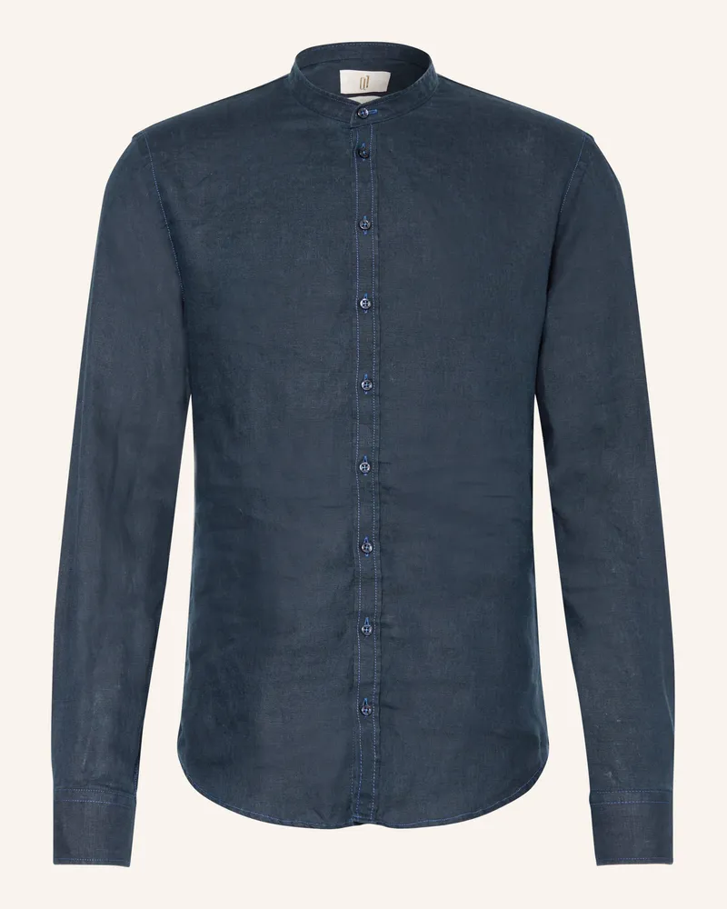 Q1 Leinenhemd Slim Relaxed Fit Mit Stehkragen blau Dunkelblau