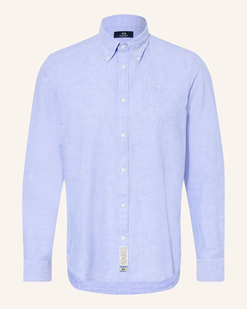 La Martina Hemd Regular Fit Mit Leinen blau Hellblau