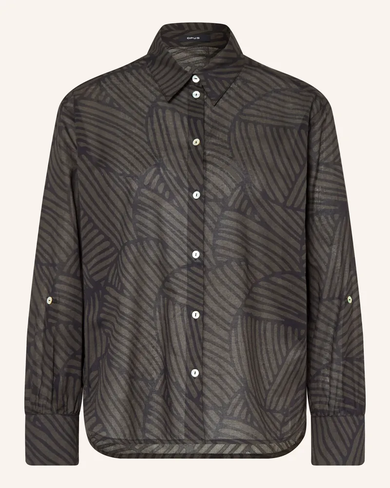 OPUS Bluse Felora Botanica schwarz Dunkelgrün