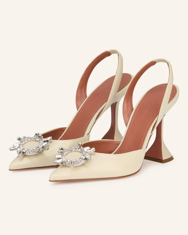 Amina Muaddi Slingpumps BEGUM SLING 95 mit Schmucksteinen Creme