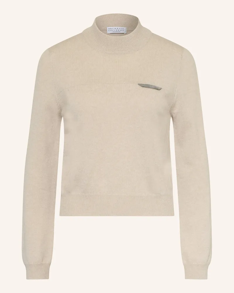 Brunello Cucinelli Cashmere-Pullover COLLO ALTO Hellbraun