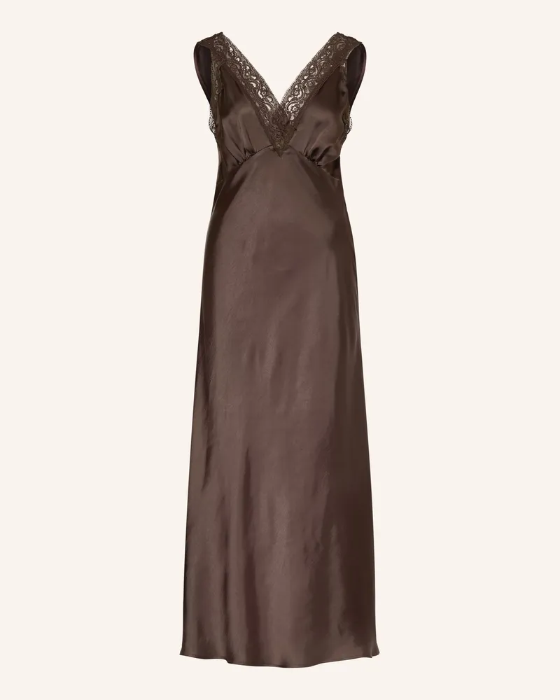 Sandro Satinkleid mit Spitze Dunkelbraun