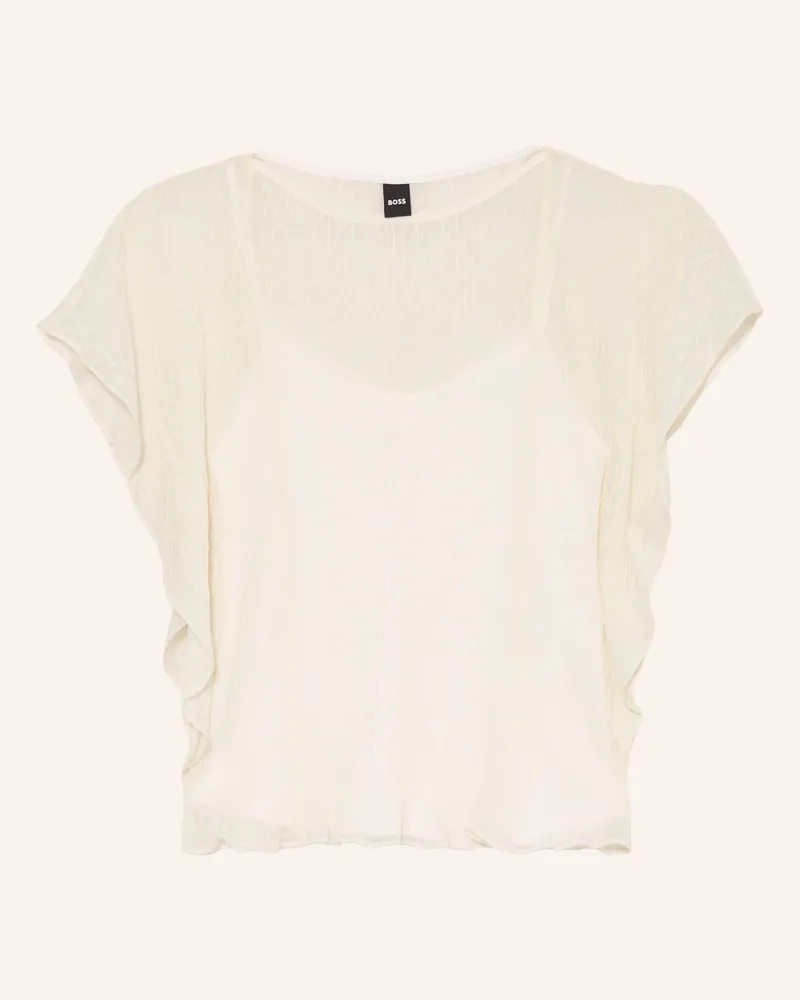 HUGO BOSS Blusenshirt Bacope Mit Volants beige Ecru