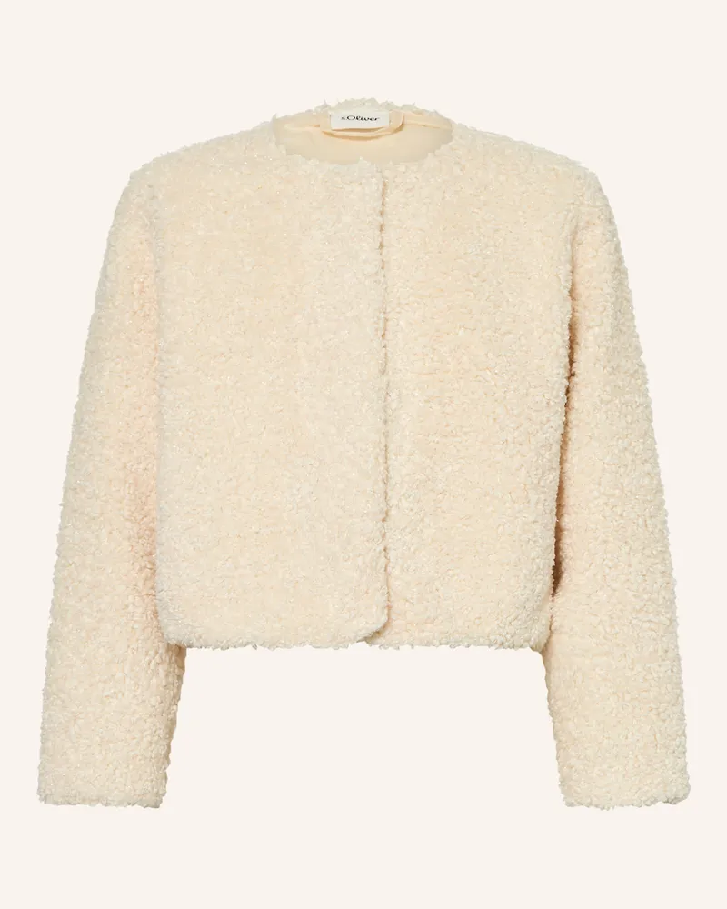 S.Oliver Teddyfell-Jacke mit Glitzergarn Ecru