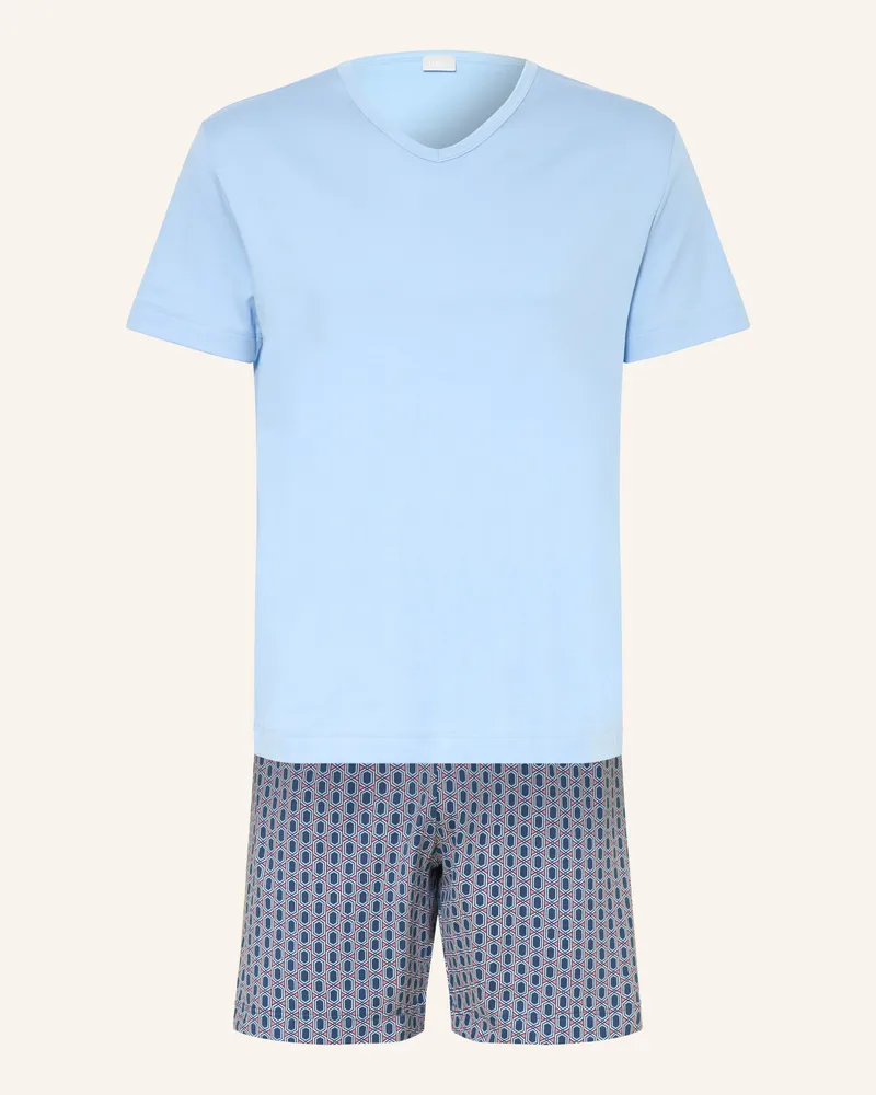 Mey Shorty-Schlafanzug Serie Straight Geo blau Hellblau