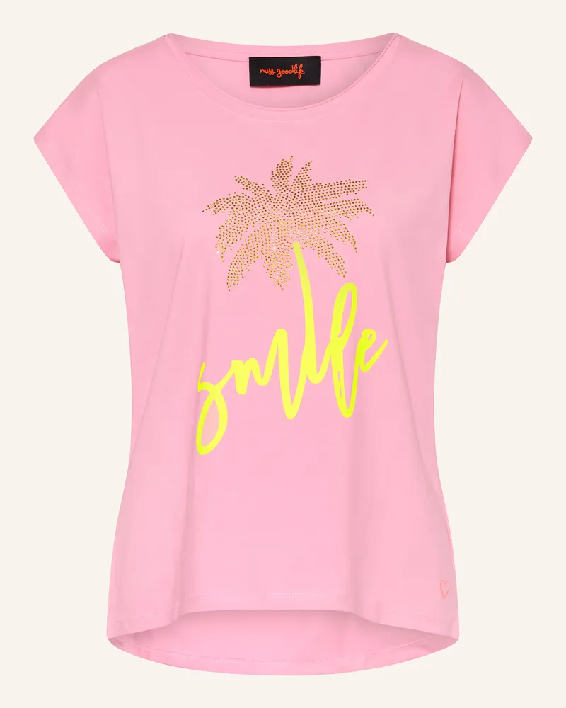 Miss Goodlife T-Shirt mit Schmucksteinen Rosa