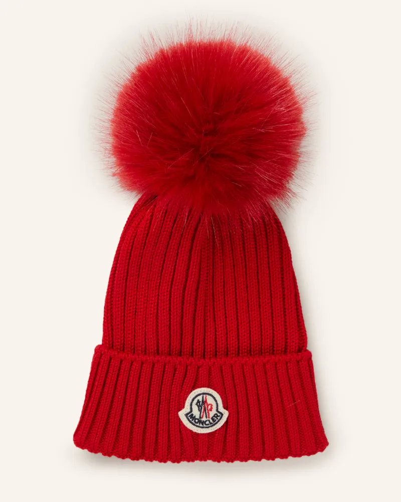 Moncler Mütze mit Kunstpelzbommel Rot