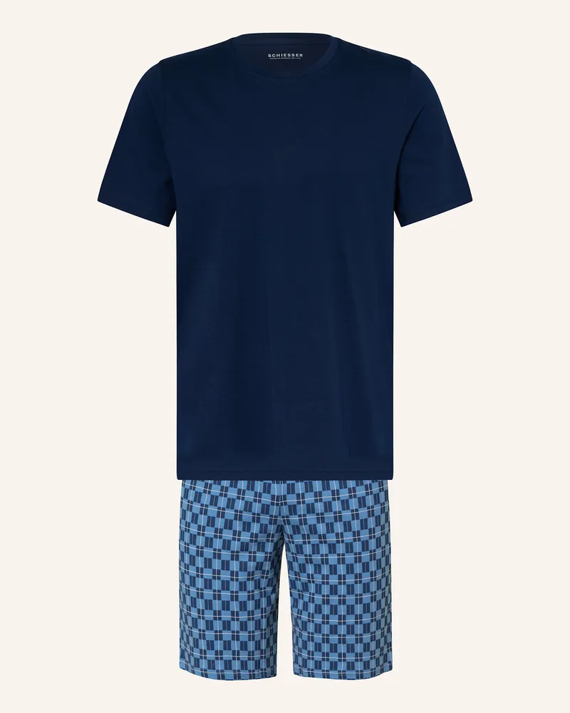 Schiesser Shorty-Schlafanzug Casual Essentials blau Dunkelblau