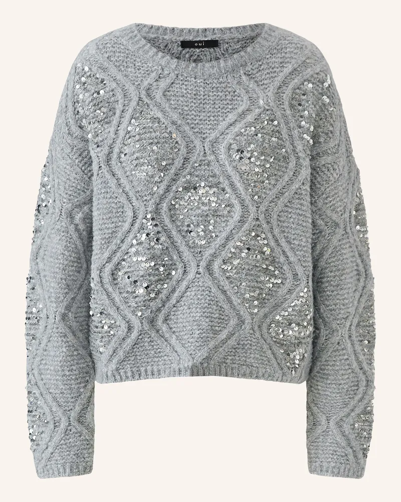 Oui  Pullover Mit Pailletten grau Grau