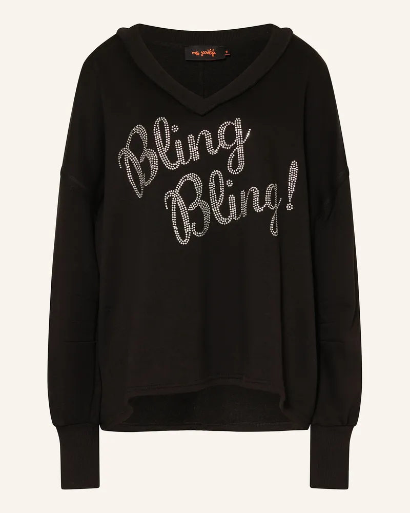 Miss Goodlife Sweatshirt mit Schmucksteinen Schwarz