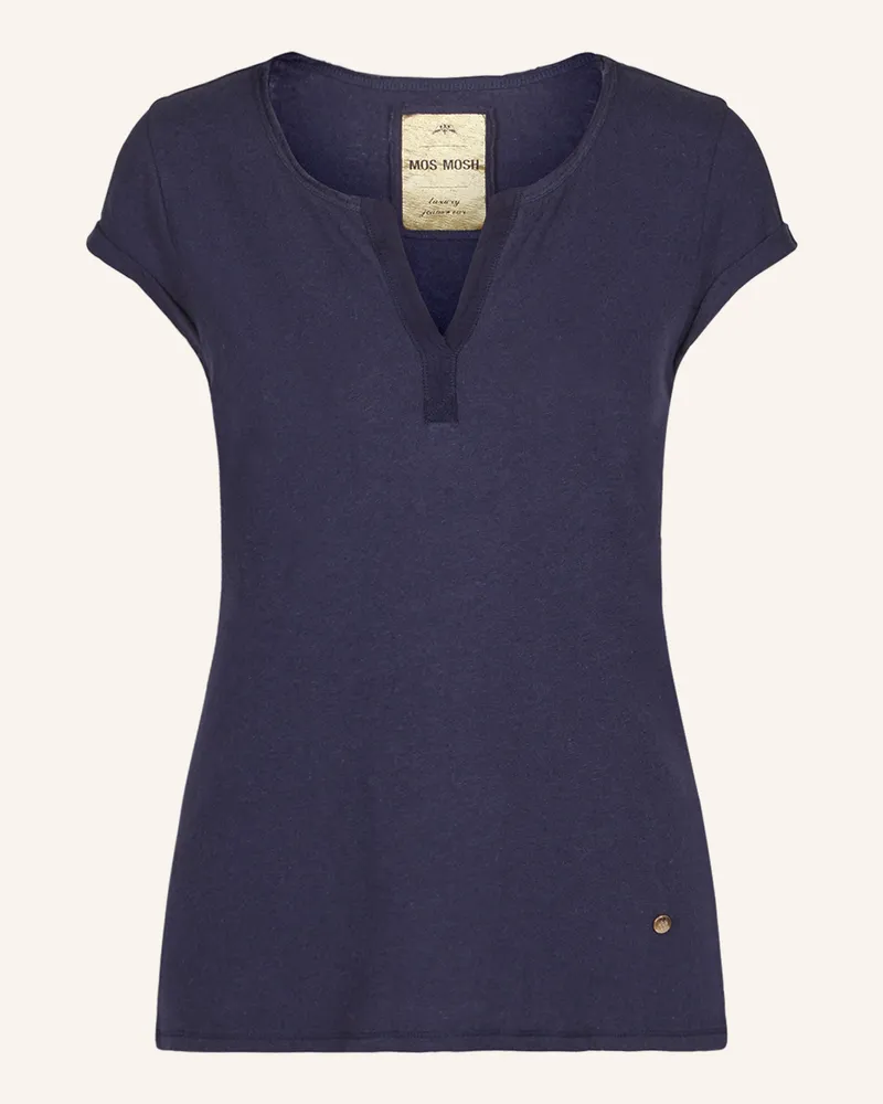 Mos Mosh T-Shirt Troy Mit Leinen blau Dunkelblau