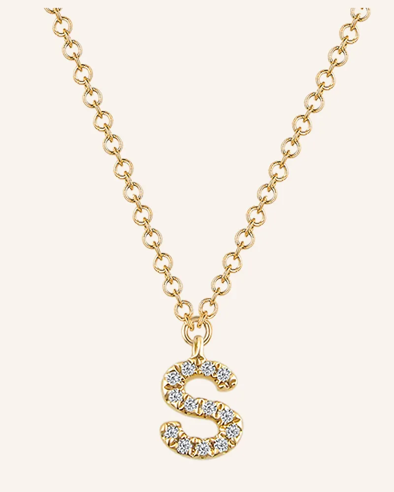 Leaf INITIALIEN Halskette „S“ aus 14 Karat Gelbgold mit Diamanten Gold