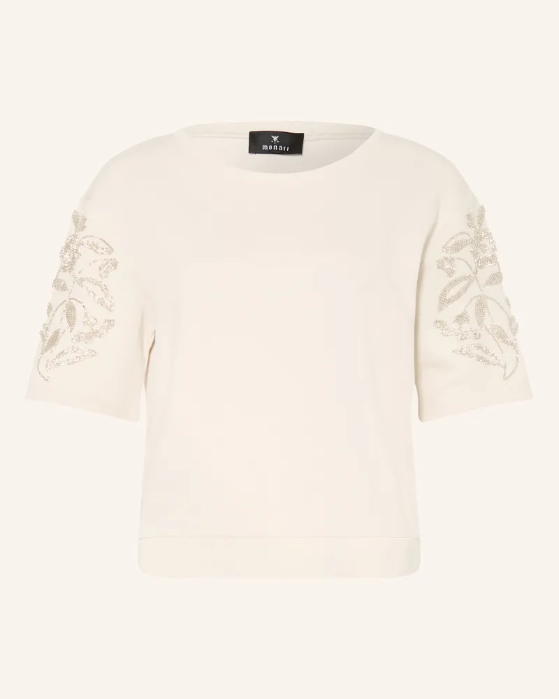 monari Sweatshirt mit Schmuckperlen Beige