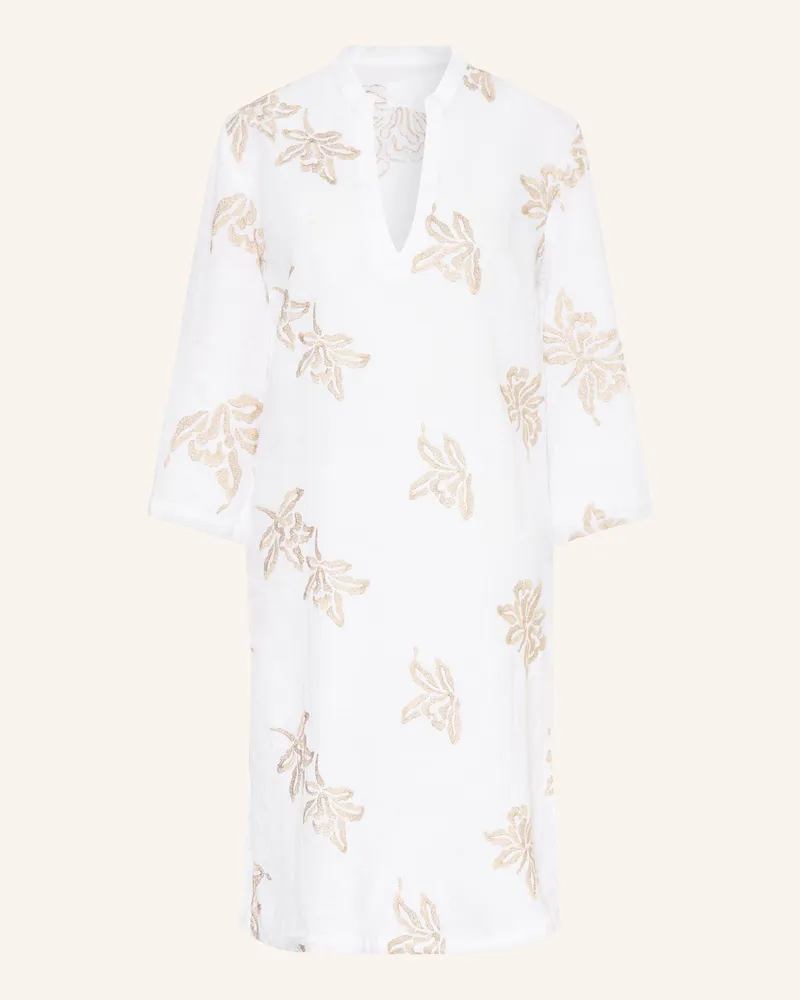 120% Lino Strandkleid Aus Leinen Mit 3/4-Arm weiss Weiss