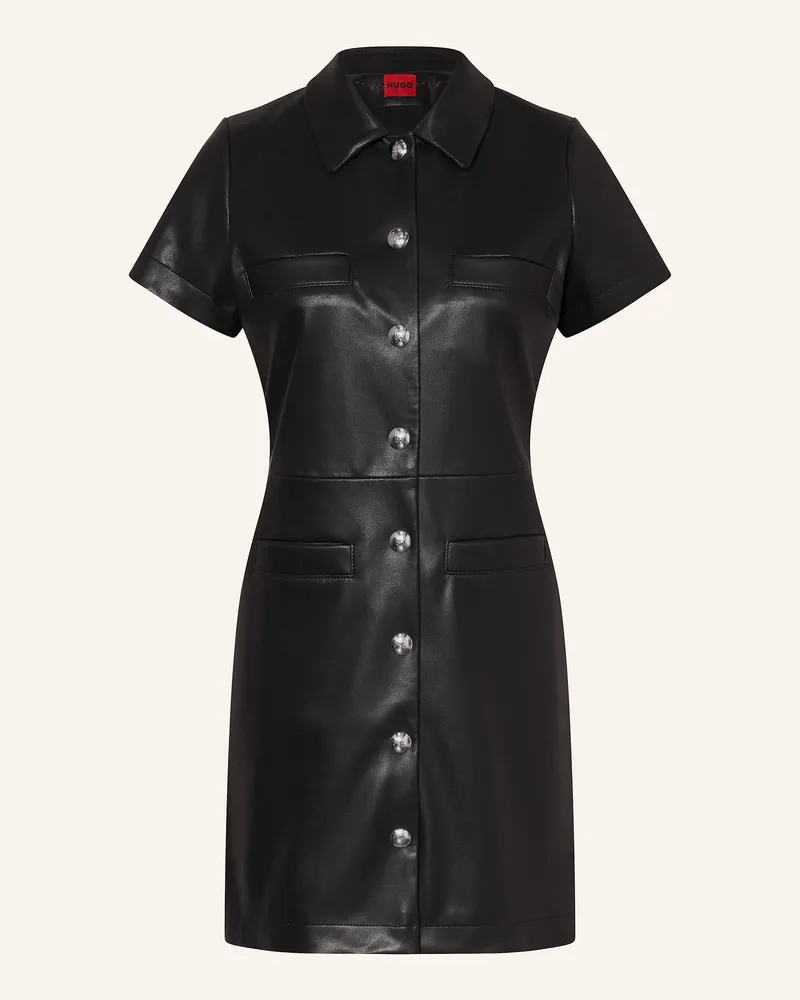 HUGO BOSS Hemdblusenkleid KALINDANA in Lederoptik Schwarz