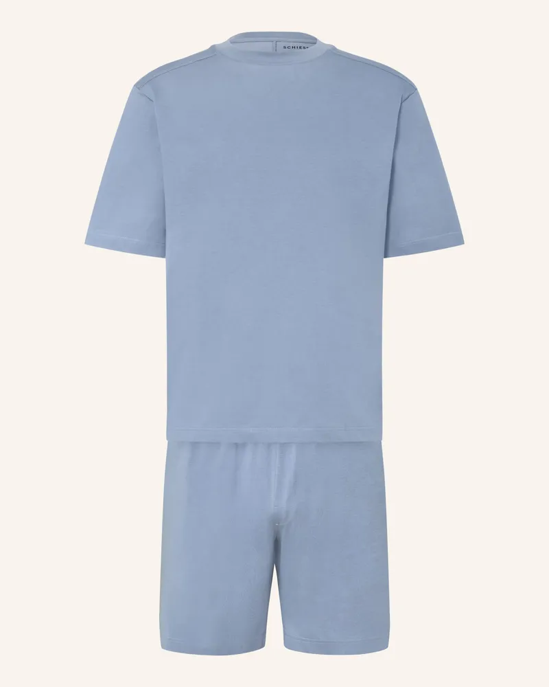 Schiesser Shorty-Schlafanzug Modern Nightwear blau Blaugrau