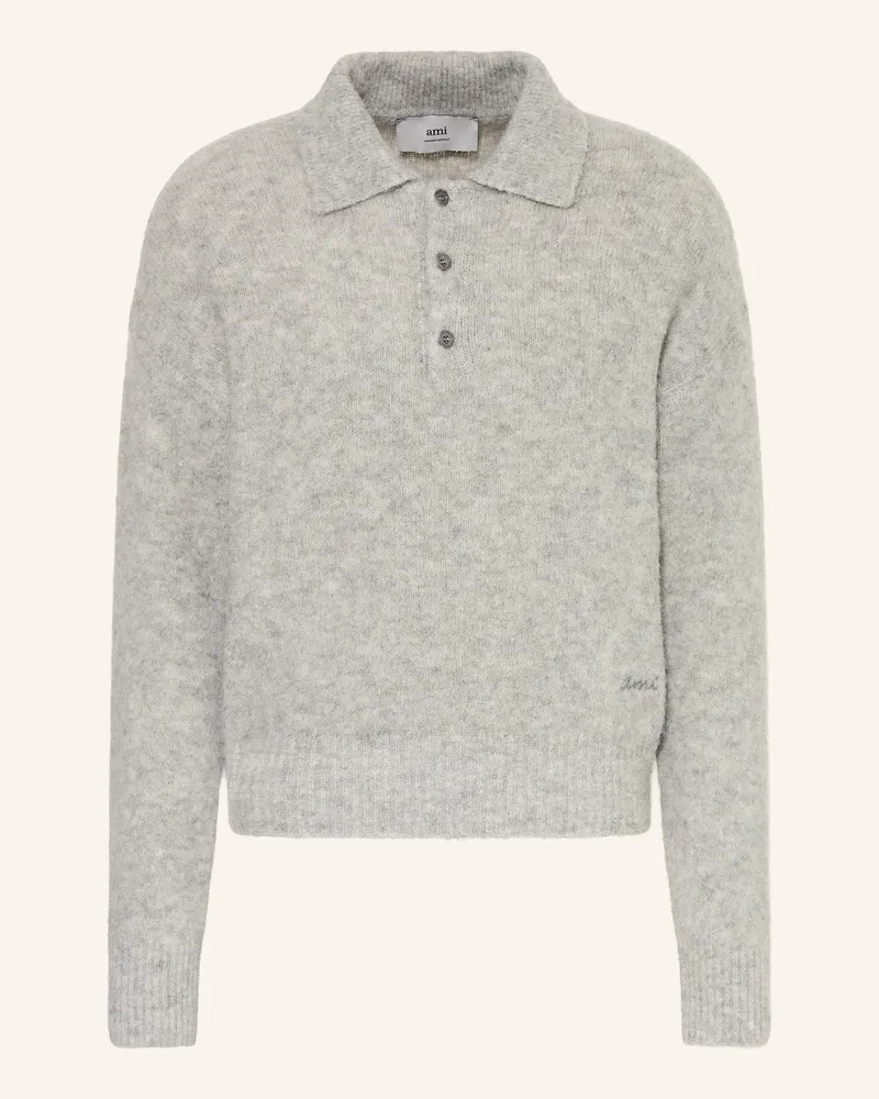 AMI Paris Strick-Poloshirt Mit Alpaka grau Hellgrau
