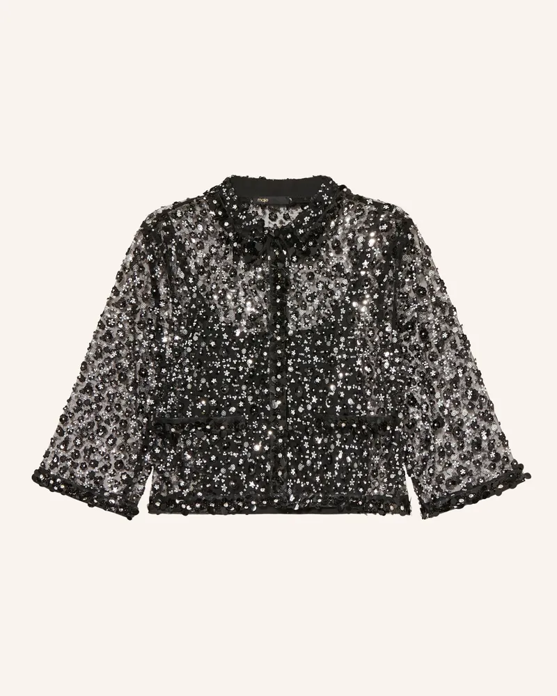 Maje Set: Hemdbluse aus Mesh mit Schmuckperlen und Top Schwarz