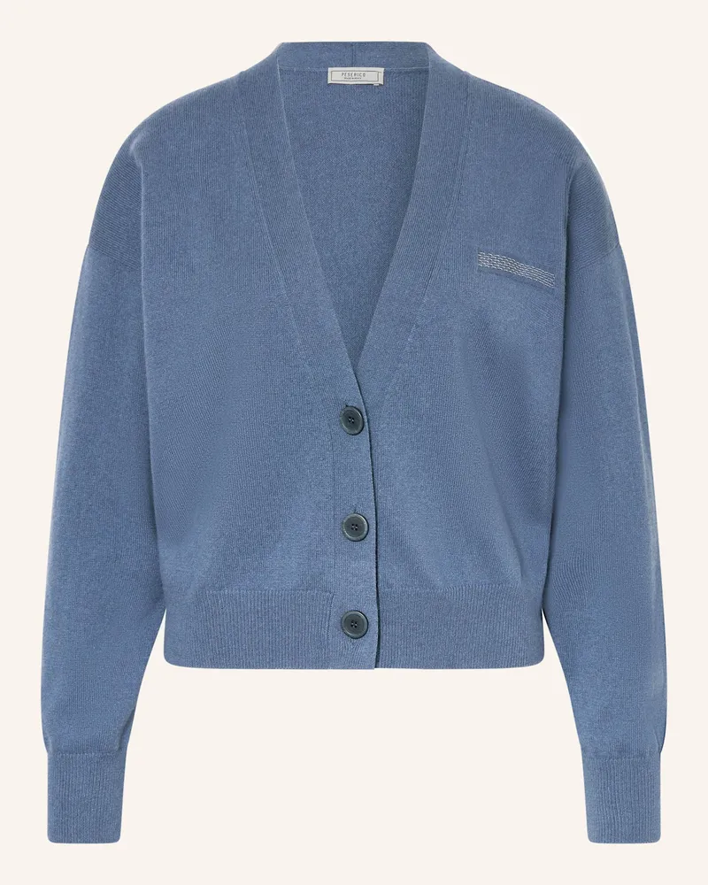 Peserico Strickjacke mit Seide und Schmucksteinen Dunkelblau