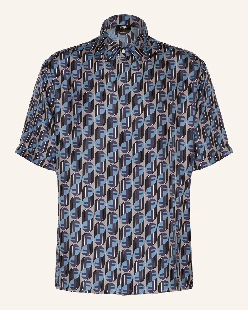 Fendi Kurzarm-Hemd Boxy Fit Aus Seide grau Blau