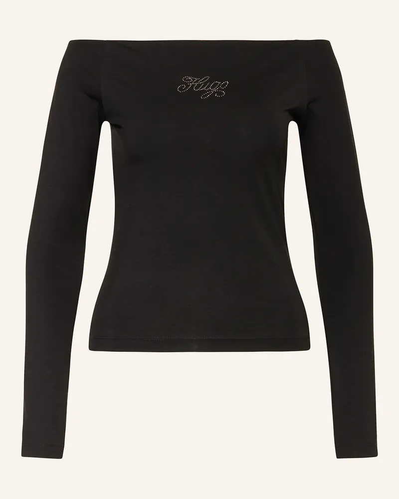 HUGO BOSS Off-Shoulder-Shirt DOLDER mit Schmucksteinen Schwarz