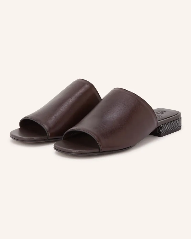 Brunello Cucinelli Pantoletten Mit Schmuckperlen braun Dunkelbraun