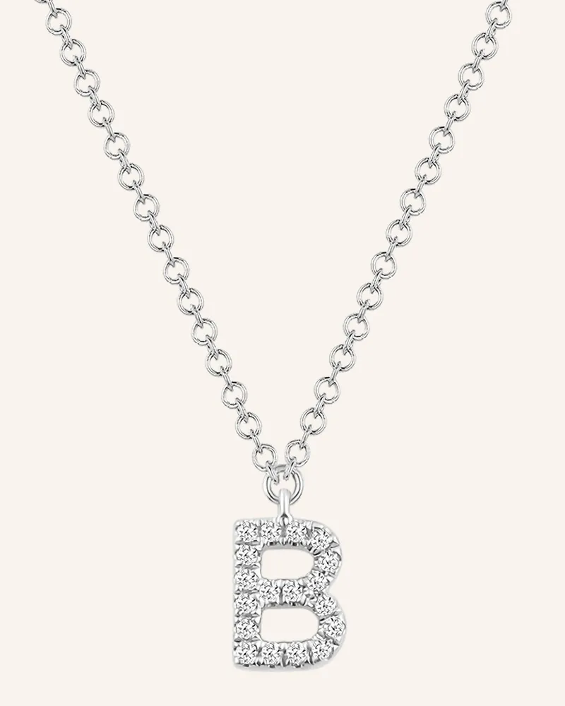 Leaf Initialien Halskette „B“ Aus 14 Karat Weißgold Mit Diamanten silber Weissgold