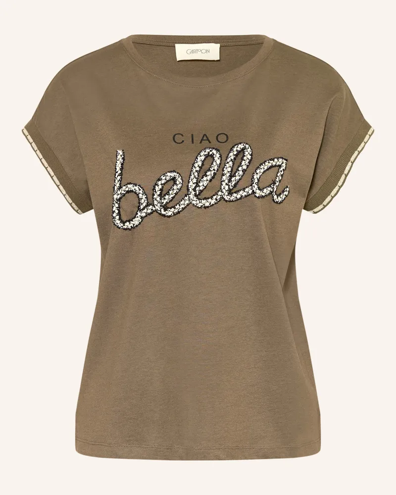 Cartoon T-Shirt Mit Glitzergarn gruen Khaki