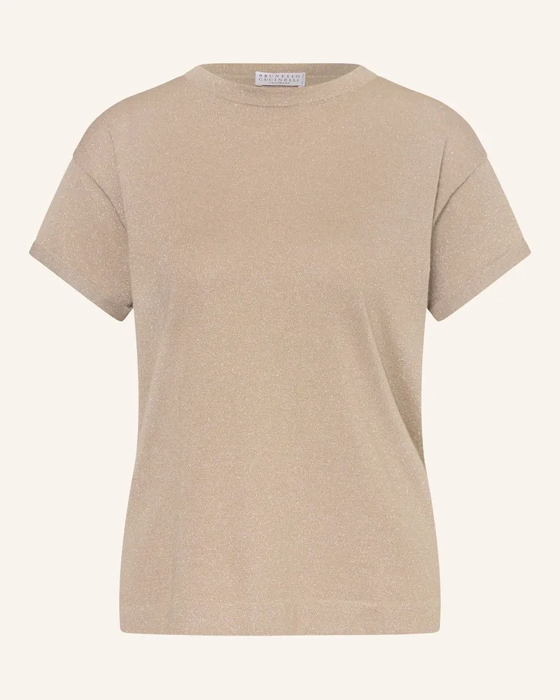 Brunello Cucinelli T-Shirt mit Cashmere und Glitzergarn Hellbraun