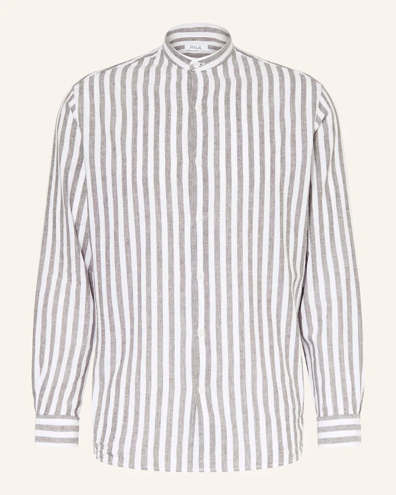 paul Hemd Comfort Fit mit Leinen und Stehkragen Weiss